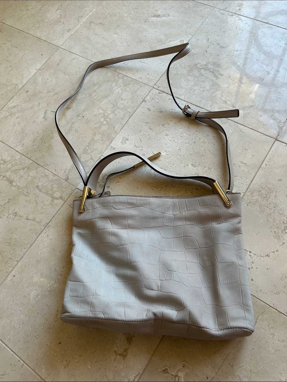 Kate Spade Classic Croc-Embossed Leather Tote - Light Gray